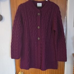 Purple Cable Knit Cardigan Sweater